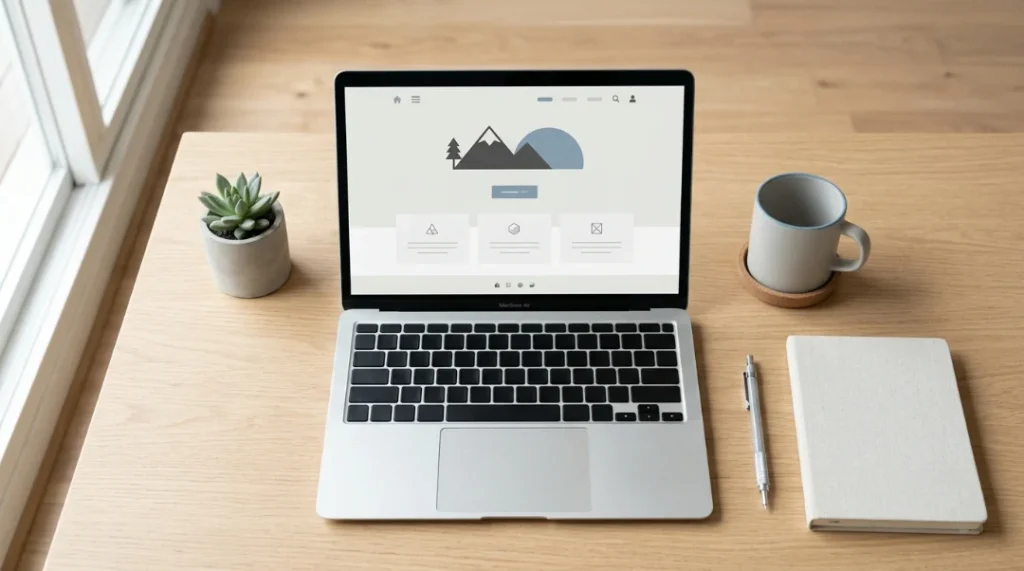 Laptop screen showing a clean website homepage layout, illustrating why is web design important for user experience and visual hierarchy