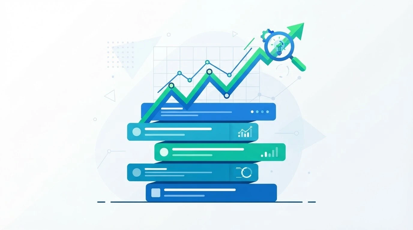 What Is a Content Pillar? Illustration showing stacked blog posts with a rising growth graph and magnifying glass representing content strategy