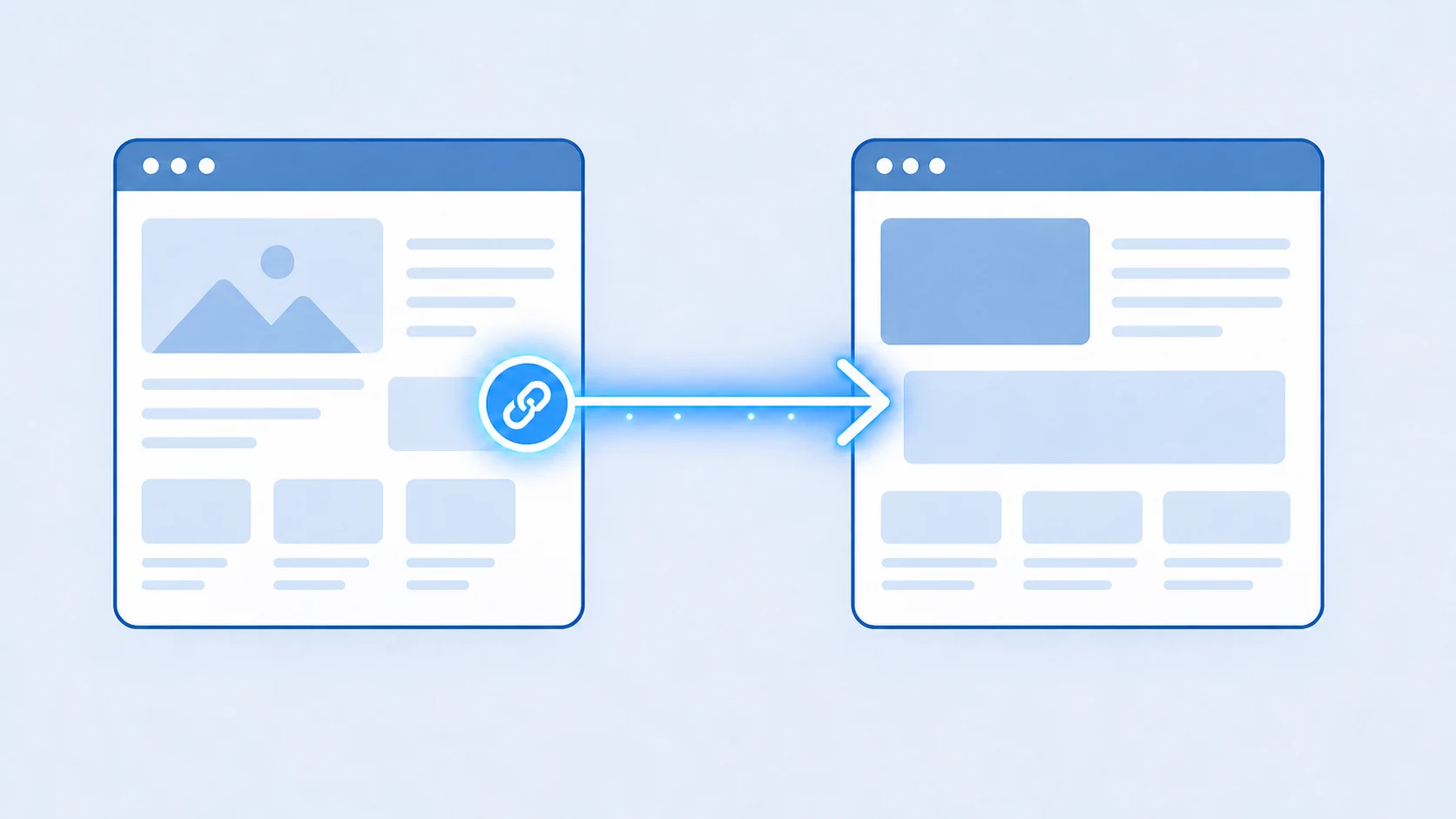 Backlink icon connecting two website pages, illustrating how link building works in SEO