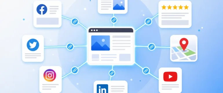 what is off page Seo What is off page SEO diagram showing a website connected to social media, reviews, and map listings