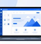 Are websites built with AI builders SEO-friendly in the United States - laptop showing AI website builder with SEO icons