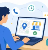 How to optimize GMB listing: person setting up a business profile on a laptop