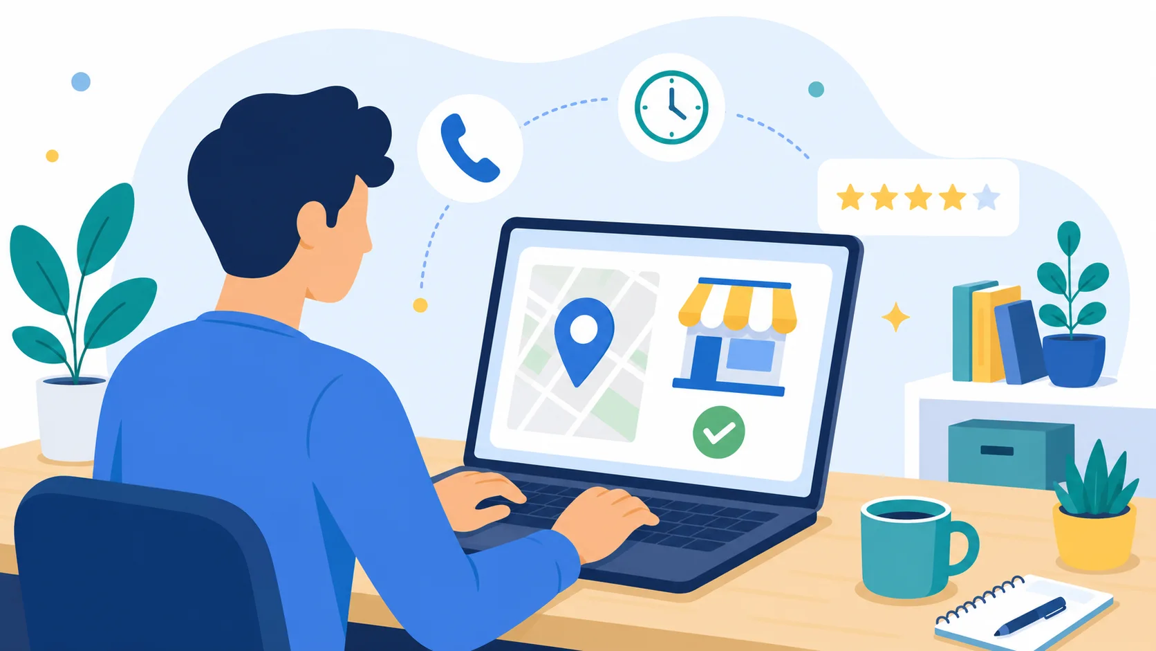How to optimize GMB listing: person setting up a business profile on a laptop