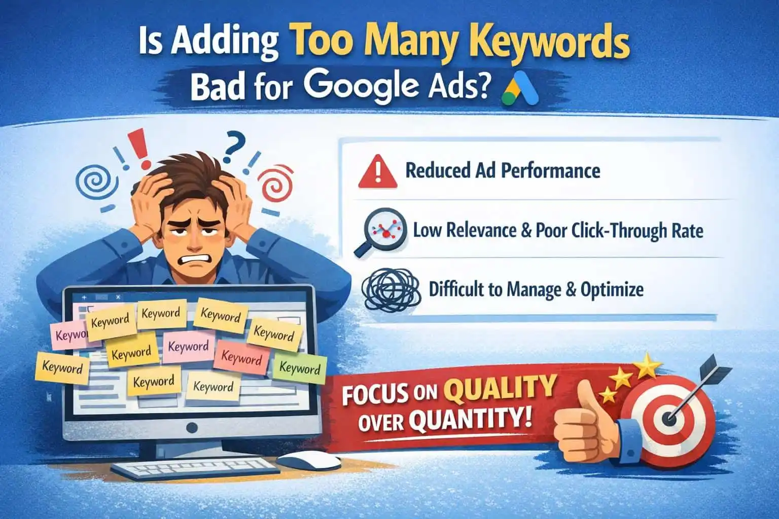 is adding too many keywords bad for google ads