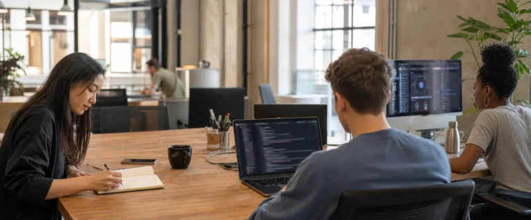 Does SEO Require Coding Does SEO require coding? Team members working at different technical levels in a co-working space