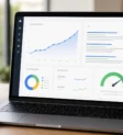 How can SEO services help improve my website How can SEO services help improve my website: laptop dashboard showing rising organic traffic and a speed score