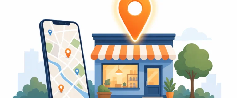What Is Local SEO What Is Local SEO: a storefront with a glowing map pin and a phone showing nearby business locations
