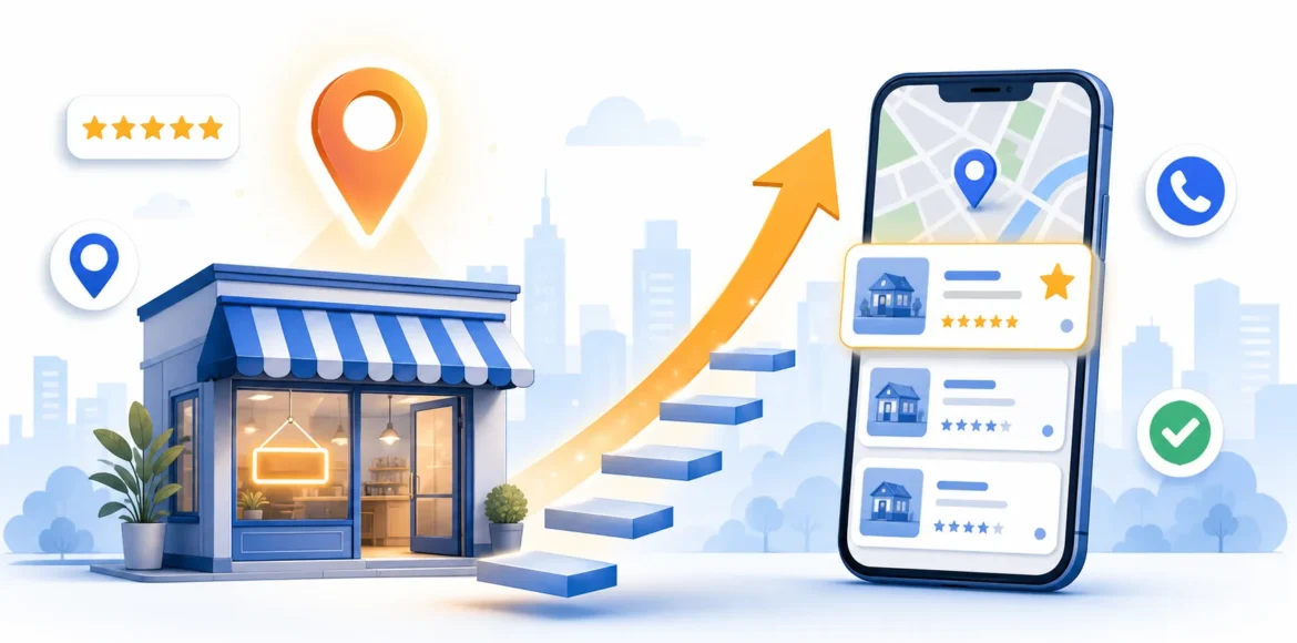 How to improve local SEO: a local shop climbing to the top listing on a map search