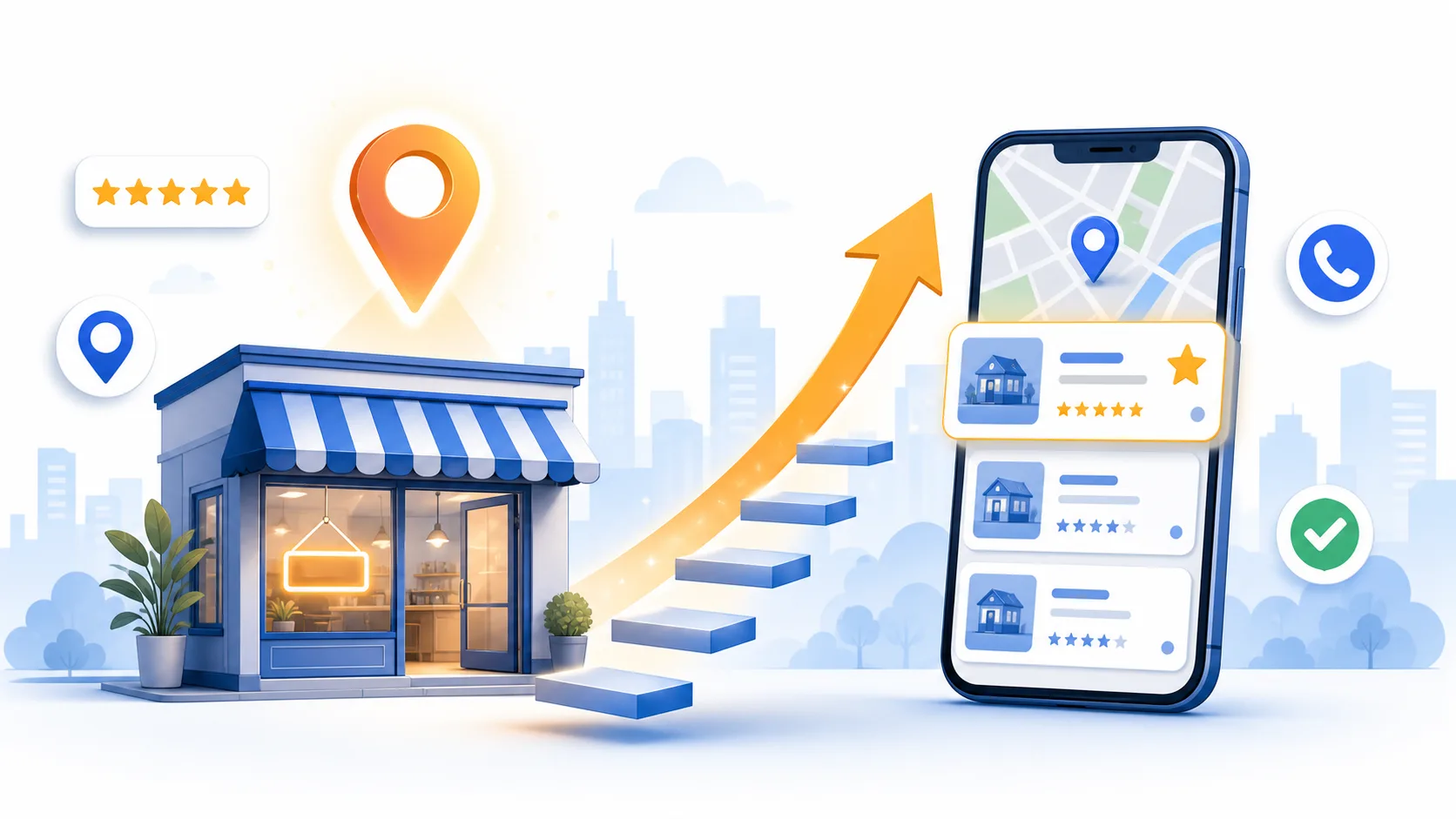 How to improve local SEO: a local shop climbing to the top listing on a map search